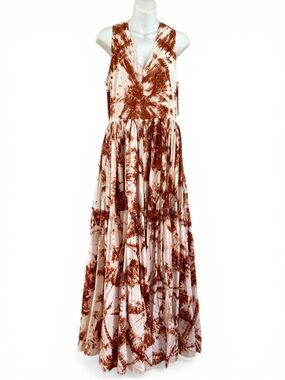 Anthropologie S/W/F tie dye full skirt sleeveless maxi dress brown white size S